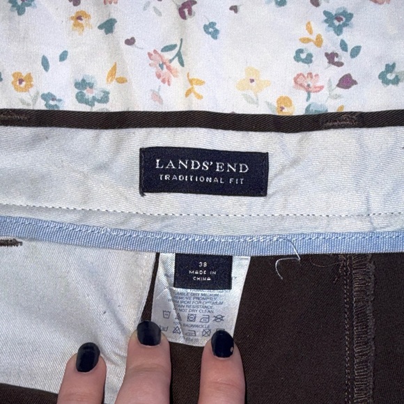 Lands' End | Men's Chocolate Dress Pants - Traditional Fit | Rolled Ankles - Picture 2 of 5
